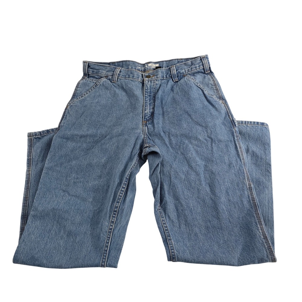 Carhartt Denim Jeans Womens 35x32 Light Wash Loose Fit Carpenter Pants